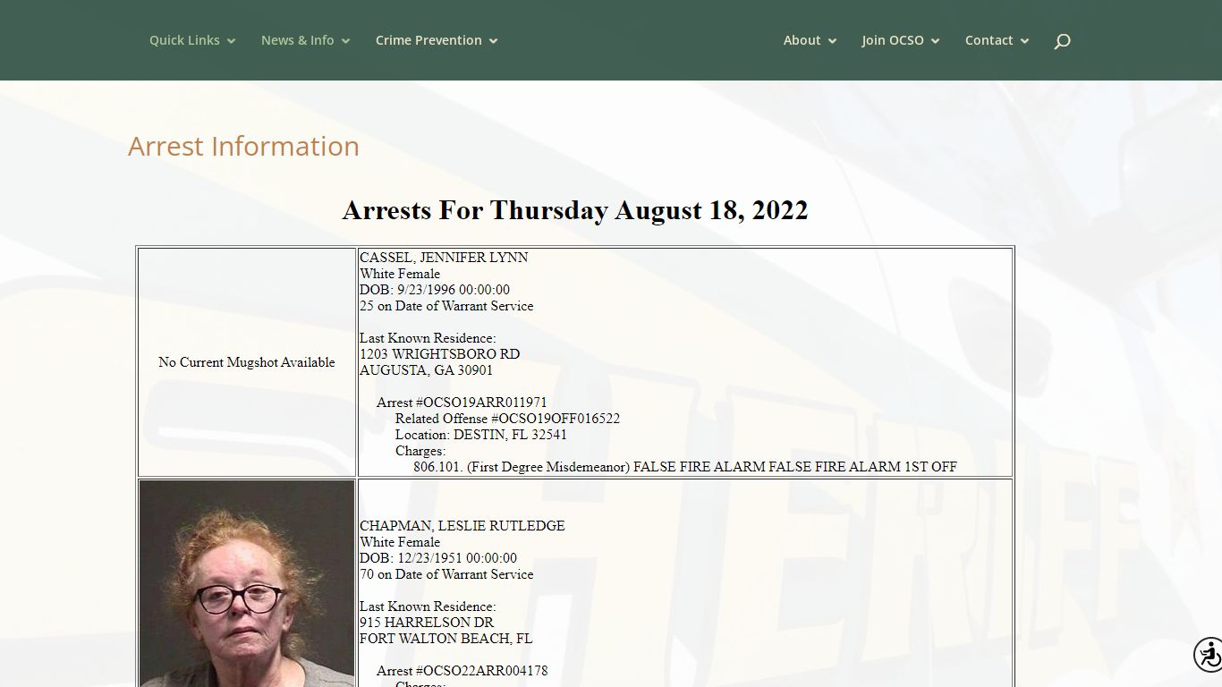 Arrest Information | Okaloosa County Sheriff's Office